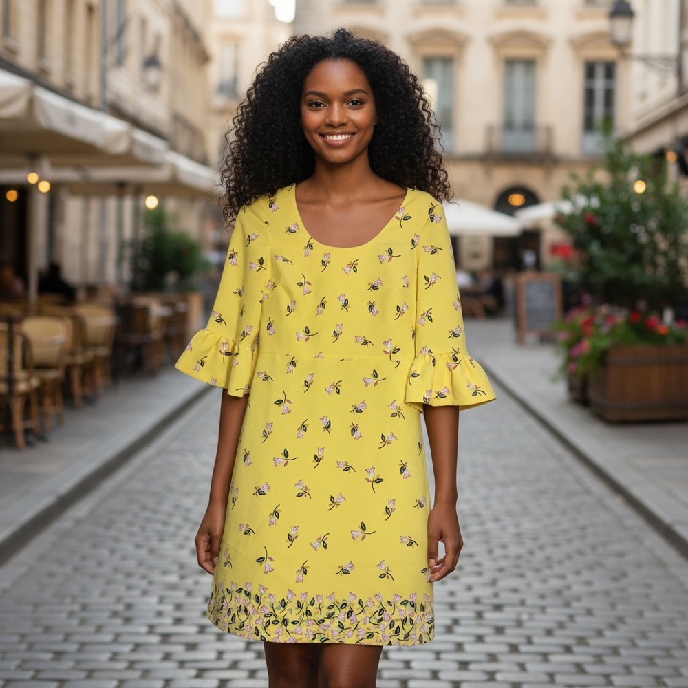 Draper James Yellow Floral Midi Dress